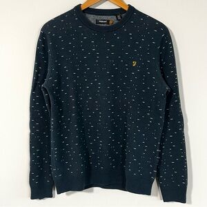 Farah Vintage Men's Wool/Cotton Blend Dark Blue Crewneck Sweater